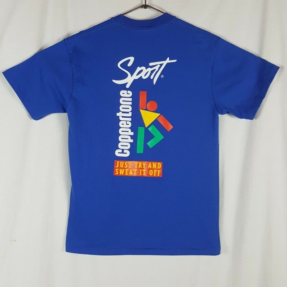 Vtg 80s Coppertone Sport T-Shirt M Blue Deadstock - Picture 2 of 7